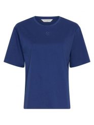 MOSS COPENHAGEN Koszulka w kolorze granatowym rozmiar: L/XL. Niebieskie koszulki damskie Moss Copenhagen, l, bez wzorów, z bawełny, bez kołnierzyka, bez ramiączek. Za 82.99 zł.