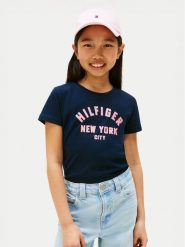 Tommy Hilfiger T-Shirt Graphic KG0KG08813 Granatowy Regular Fit. Niebieskie koszulki i t-shirty dziewczęce Tommy Hilfiger, bez wzorów, z bawełny, bez kołnierzyka, bez ramiączek. Za 89.99 zł.