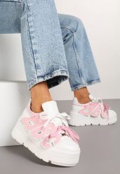 Biało-Różowe Płaskie Sneakersy Vices z Podwójnym Sznurowaniem ze Zdobieniem 3D Nelarissa. Białe obuwie sportowe damskie Born2be, z bawełny, bez zapięcia. Za 129.99 zł.