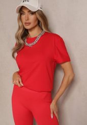 Czerwona Klasyczna Gładka Koszulka z Bawełny Detima. Czerwone bluzki damskie Renee, l, bez wzorów, z bawełny, bez kołnierzyka, bez ramiączek. Za 34.99 zł.