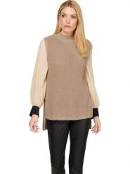Heine Bezrękawnik w kolorze beżowym rozmiar: 44. Brązowe swetry klasyczne damskie Heine, prążkowane, z asymetrycznym kołnierzem. Za 56.66 zł.