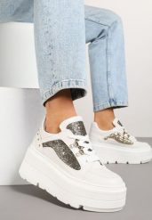 Białe Sneakersy Vices na Platformie Ozdobione Brokatem Ldivana. Białe obuwie sportowe damskie Renee, z jeansu, bez zapięcia. Za 129.99 zł.