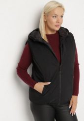 Czarna Dwustronna Kamizelka z Kapturem Zdobiona Pikowanymi Przeszyciami Tuliona. Czarne kamizelki damskie Born2be, plus size, z aplikacjami, z jeansu, z kapturem. Za 119.99 zł.