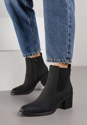 Czarne Botki w Stylu Sztybletów na Słupku Hevea. Czarne botki damskie Born2be, z jeansu, biznesowe, bez obcasa, na obcasie, bez zapięcia. Za 129.99 zł.