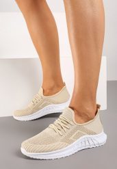 Beżowo-Białe Buty Sportowe Bemostom. Brązowe obuwie sportowe casual damskie Renee, z jeansu, na fitness i siłownię. Za 39.99 zł.