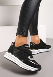 Czarne Sneakersy z Brokatem na Ozdobnej Grubej Podeszwie Rilveia. Czarne obuwie sportowe damskie Renee, bez zapięcia. Za 109.99 zł.
