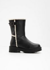 Kozaki. Czarne kozaki damskie bonprix, bez obcasa, bez zapięcia. Za 219.99 zł.