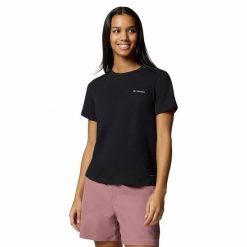 Koszulka damska Columbia Sun Trek Short Sleeve II Tee z krótkim rękawem. Czarne koszulki damskie Columbia, s, bez wzorów, bez kołnierzyka, bez ramiączek. Za 94.99 zł.