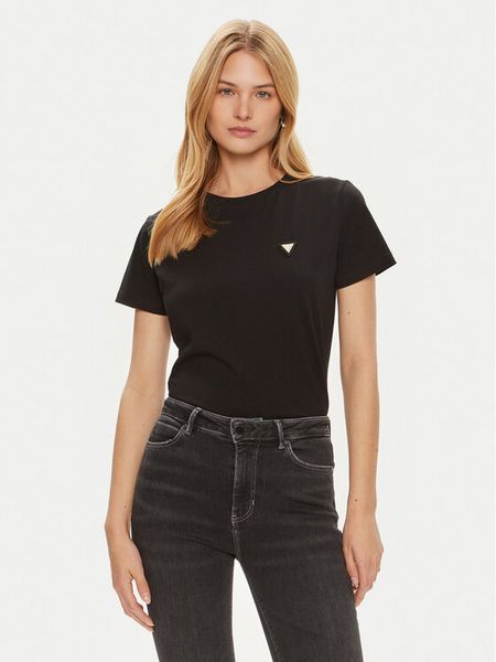 Guess T-Shirt V4YI09 J1314 Czarny Regular Fit. Czarne t-shirty damskie Guess, l, z aplikacjami, z bawełny, bez kołnierzyka. Za 99.99 zł.