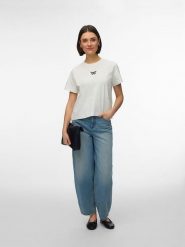 Vero Moda Koszulka w kolorze białym rozmiar: L. Białe bluzki damskie Vero Moda, l, bez wzorów, z bawełny, bez kołnierzyka, bez ramiączek. Za 65.85 zł.