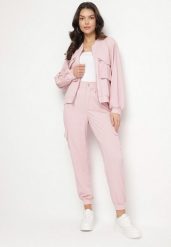 Różowy Komplet Dresowy w Stylu Cargo Spodnie i Bluza z Imitacją Kieszeni Ivelhiris. Czerwone bluzy damskie Born2be, l, bez wzorów, z dresówki, bez kaptura. Za 119.99 zł.