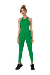 Prążkowane Legginsy z Logowaną Naszywką - Zielone. Zielone legginsy damskie MOE, l, z aplikacjami, z elastanu. Za 189.89 zł.