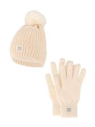 Zestaw damski Winter Thermo – czapka + rękawiczki – kolor złamanej bieli. Białe czapki damskie HEAT KEEPER, na zimę, bez wzorów, z materiału. Za 134.32 zł.