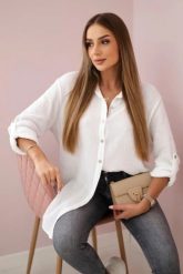 Koszula bawełniana muślinowa oversize biała. Białe koszule damskie Kesi Włoski, l, bez wzorów, z bawełny, eleganckie, bez kołnierzyka, bez ramiączek. Za 179.81 zł.