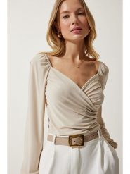 Happiness Istanbul Bluzka w kolorze kremowym rozmiar: 36. Brązowe bluzki damskie Happiness Istanbul, bez wzorów, bez kołnierzyka, bez ramiączek. Za 70.08 zł.