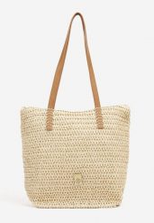 Beżowa Pleciona Torebka w Stylu Shopperki Uloswena. Brązowe shopper bag Renee, bez dodatków. Za 59.99 zł.