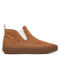 Sztyblety Vans. Brązowe botki damskie Vans, bez obcasa, na płaskiej podeszwie, bez zapięcia. Za 519.99 zł.