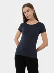 4F T-shirt regular gładki damski S. Niebieskie t-shirty damskie 4F, s, bez wzorów, z bawełny, bez kołnierzyka. Za 49.99 zł.