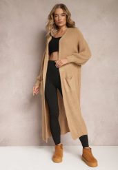 Brązowy Długi Kardigan Oversize Angellona. Brązowe kardigany damskie Renee, bez wzorów. Za 84.99 zł.