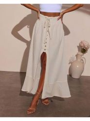 Milan Kiss Spódnica w kolorze kremowym rozmiar: M. Brązowe spódnice damskie Milan Kiss, m, bez wzorów, z wiskozy, maxi. Za 165.99 zł.