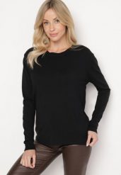 Czarny Sweter o Prostym Kroju z Bawełną Savandelle. Czarne swetry klasyczne damskie Born2be, uniwersalny, z bawełny, bez kołnierzyka. Za 44.99 zł.