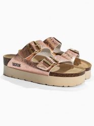 BACKSUN Skórzane klapki "Bali" w kolorze różowozłotym rozmiar: 41. Czerwone klapki damskie Backsun, bez wzorów, z otwartym noskiem, bez obcasa, na platformie, bez zapięcia. Za 173.99 zł.