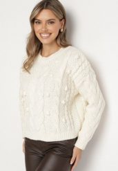 Jasnobeżowy Sweter z Wiskozą i Wełną Aplikacją 3D i Tłoczeniem Vaishira. Brązowe swetry klasyczne damskie Born2be, na zimę, m, z wełny, bez kołnierzyka. Za 89.99 zł.