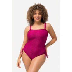 Damski Kostium kąpielowy struktura miękkie miseczki odpinane ramiączka. Fioletowe stroje jednoczęściowe Ulla Popken, bez wzorów, z elastanu. Za 279.99 zł.