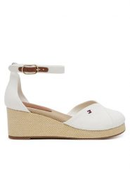 Tommy Hilfiger Półbuty Flag Closed Toe Mid Wedge Espad FW0FW08657 Biały. Białe półbuty damskie Tommy Hilfiger, bez wzorów, z materiału, bez obcasa, na koturnie, bez zapięcia. Za 439.99 zł.