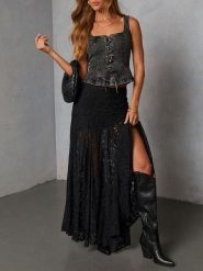 Milan Kiss Spódnica w kolorze czarnym rozmiar: XL. Czarne spódnice damskie Milan Kiss, xl, bez wzorów, z koronki, maxi. Za 130.99 zł.