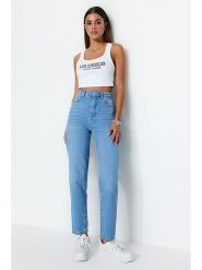 Trendyol Dżinsy - Tapered fit - w kolorze błękitnym rozmiar: 40. Niebieskie jeansy damskie Trendyol, z podwyższonym stanem. Za 79.03 zł.
