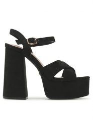 DeeZee Sandały F8914-5 Czarny. Czarne sandały damskie DeeZee, bez wzorów, z materiału, bez obcasa, na słupku, bez zapięcia. Za 129.99 zł.