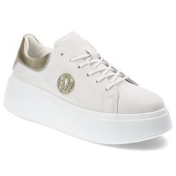 Białe Sneakersy Filippo Modne Obuwie Damskie. Białe obuwie sportowe damskie Filippo, na wiosnę, ze skóry, bez zapięcia. Za 179.00 zł.