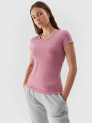 4F T-shirt regular gładki damski XS. Czarne t-shirty damskie 4F, xs, bez wzorów, z bawełny, bez kołnierzyka. Za 49.99 zł.