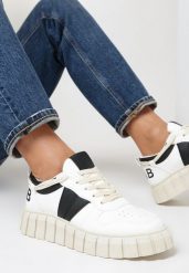 Biało-Czarne Sneakersy na Grubej Podeszwie Laadah. Białe obuwie sportowe damskie Born2be, przed kostkę, bez zapięcia. Za 69.99 zł.