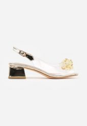 Złote Transparentne Sandały VICES na Metalicznym Obcasie z Aplikacją 3D Zarinerris. Żółte sandały damskie Born2be, z aplikacjami, z satyny, bez obcasa, na obcasie, bez zapięcia. Za 109.99 zł.