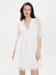 Gina Tricot Sukienka koktajlowa 22963 Biały Regular Fit. Białe sukienki damskie Gina Tricot, bez wzorów, z syntetyku, wizytowe, bez ramiączek. Za 189.99 zł.