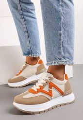 Brązowo-Pomarańczowe Sneakersy na Grubej Podeszwie z Brokatowym Zdobieniem i Sznurowaniem Lavistes. Brązowe obuwie sportowe damskie Born2be, z materiału, bez zapięcia. Za 109.99 zł.