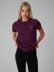 4F T-shirt regular gładki damski - fioletowy M. Fioletowe t-shirty damskie 4F, m, bez wzorów, z bawełny, bez kołnierzyka. Za 49.99 zł.