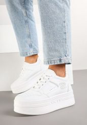 Białe Sneakersy Vices na Grubej Podeszwie z Metalicznymi Wstawkami Nelesea. Białe obuwie sportowe damskie Born2be, na lato, bez zapięcia. Za 89.99 zł.