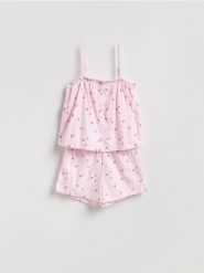 Wzorzysta piżama dwuczęściowa - lawendowy. Fioletowe piżamy damskie Reserved, bez wzorów, z bawełny, bez ramiączek. Za 99.99 zł.