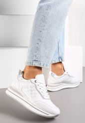 Białe Sneakersy z Brokatem na Grubej Podeszwie Hilena. Białe obuwie sportowe damskie Renee, bez zapięcia. Za 89.99 zł.
