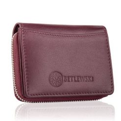 Portfel skórzany BETLEWSKI różowy BPD-SS-20. Czerwone portfele damskie Betlewski, bez wzorów, ze skóry. Za 119.00 zł.