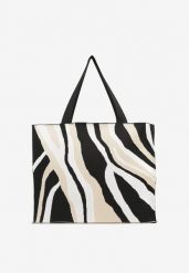 Beżowa Torebka Shopper z Suwakiem w Abstrakcyjny Print Salidrea. Brązowe shopper bag Born2be, bez wzorów, bez dodatków. Za 74.99 zł.