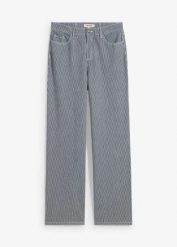 Dżinsy straight o luźnym kroju, high waist, w paski. Niebieskie jeansy damskie bonprix, z podwyższonym stanem. Za 74.99 zł.