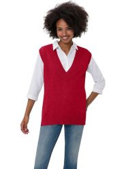 Heine Bezrękawnik w kolorze czerwonym rozmiar: 42. Czerwone swetry klasyczne damskie Heine, z bawełny, bez kołnierzyka. Za 65.23 zł.