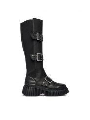 KARL LAGERFELD Kozaki Kreeper Wedge KL44490 Czarny. Czarne kozaki damskie KARL LAGERFELD, ze skóry, bez obcasa, na płaskiej podeszwie, bez zapięcia. Za 1,599.00 zł.