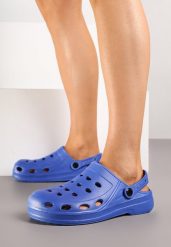 Niebieskie Klapki z Ażurową Cholewką Lumacine. Niebieskie klapki damskie Born2be, w ażurowe wzory, z okrągłym noskiem, bez obcasa, na płaskiej podeszwie, bez zapięcia. Za 29.99 zł.
