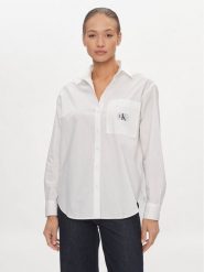 Calvin Klein Jeans Koszula J20J222610 Biały Relaxed Fit. Białe koszule damskie Calvin Klein Jeans, l, bez wzorów, z bawełny, bez kołnierzyka, bez ramiączek. Za 239.99 zł.