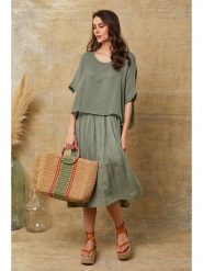 Joséfine Sukienka "Dilla" w kolorze khaki rozmiar: XL. Brązowe sukienki damskie Joséfine, bez wzorów, z bawełny, bez ramiączek. Za 205.93 zł.
